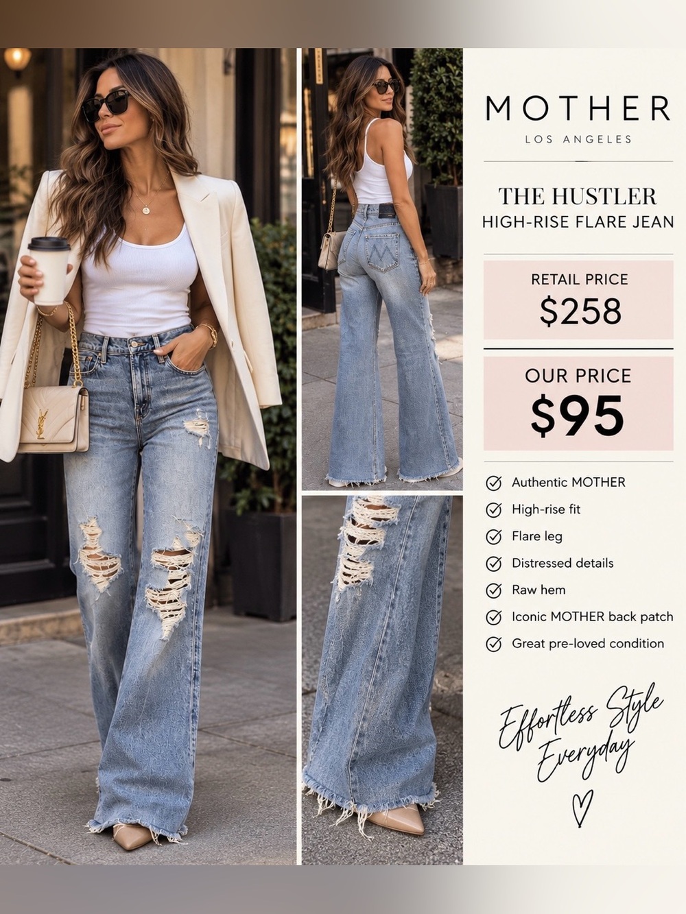 MOTHER High-Rise Flare Jeans — Light Blue Distressed